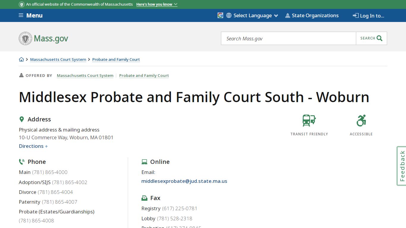Middlesex Probate and Family Court South - Woburn | Mass.gov